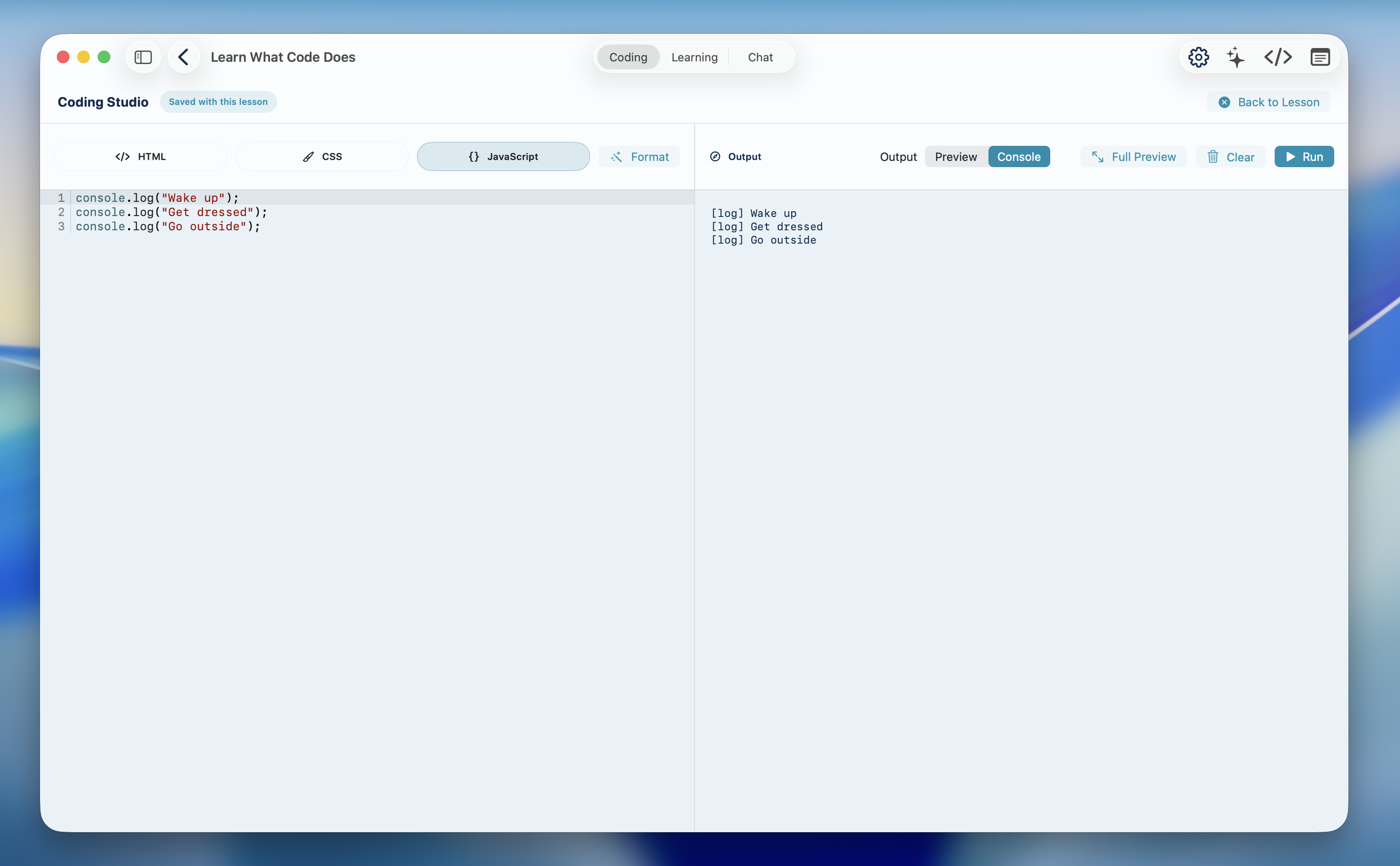 Full-screen code editor with output panels in CodePaw on Mac
